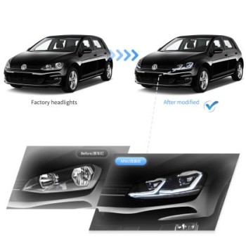 Φανάρια εμπρός Vw Golf 7 (2014-2018) led Silver line design, μαύρα, χωρίς λάμπες (D2S/H7) - σετ 2τμχ.