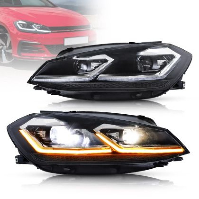 Φανάρια εμπρός Vw Golf 7.5 (2018-2021) led Silver line design, μαύρα, χωρίς λάμπες (D2S/H7) - σετ 2τμχ.