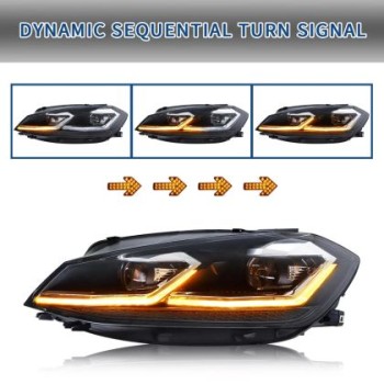 Φανάρια εμπρός Vw Golf 7.5 (2018-2021) led Silver line design, μαύρα, χωρίς λάμπες (D2S/H7) - σετ 2τμχ.