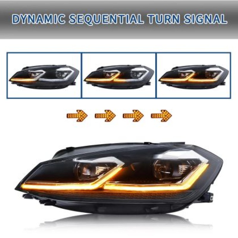Φανάρια εμπρός Vw Golf 7.5 (2018-2021) led Silver line design, μαύρα, χωρίς λάμπες (D2S/H7) - σετ 2τμχ.