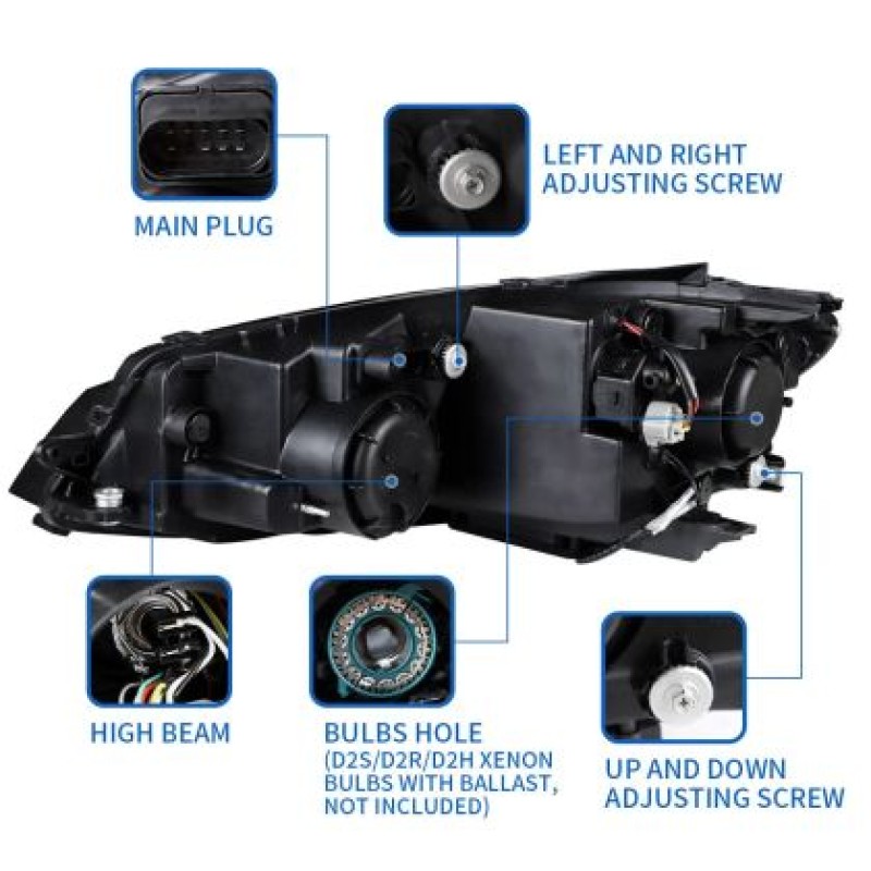 Φανάρια εμπρός Vw Golf 7.5 (2018-2021) led Silver line design, μαύρα, χωρίς λάμπες (D2S/H7) - σετ 2τμχ.