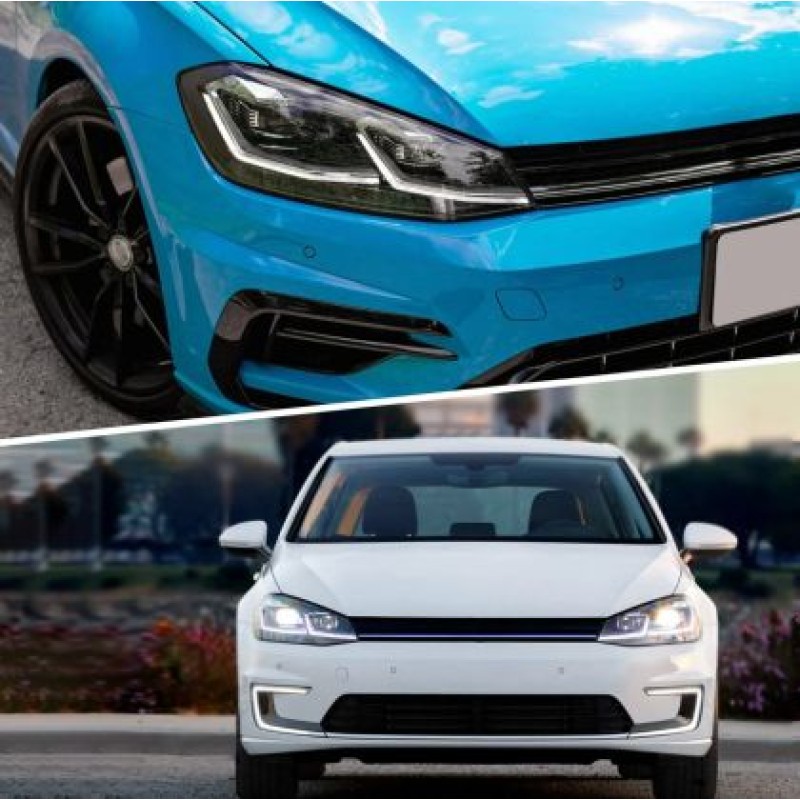 Φανάρια εμπρός Vw Golf 7.5 (2018-2021) led Silver line design, μαύρα, χωρίς λάμπες (D2S/H7) - σετ 2τμχ.