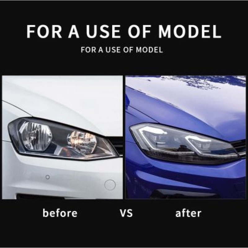 Φανάρια εμπρός Vw Golf 7.5 (2018-2021) led Silver line design, μαύρα, χωρίς λάμπες (D2S/H7) - σετ 2τμχ.
