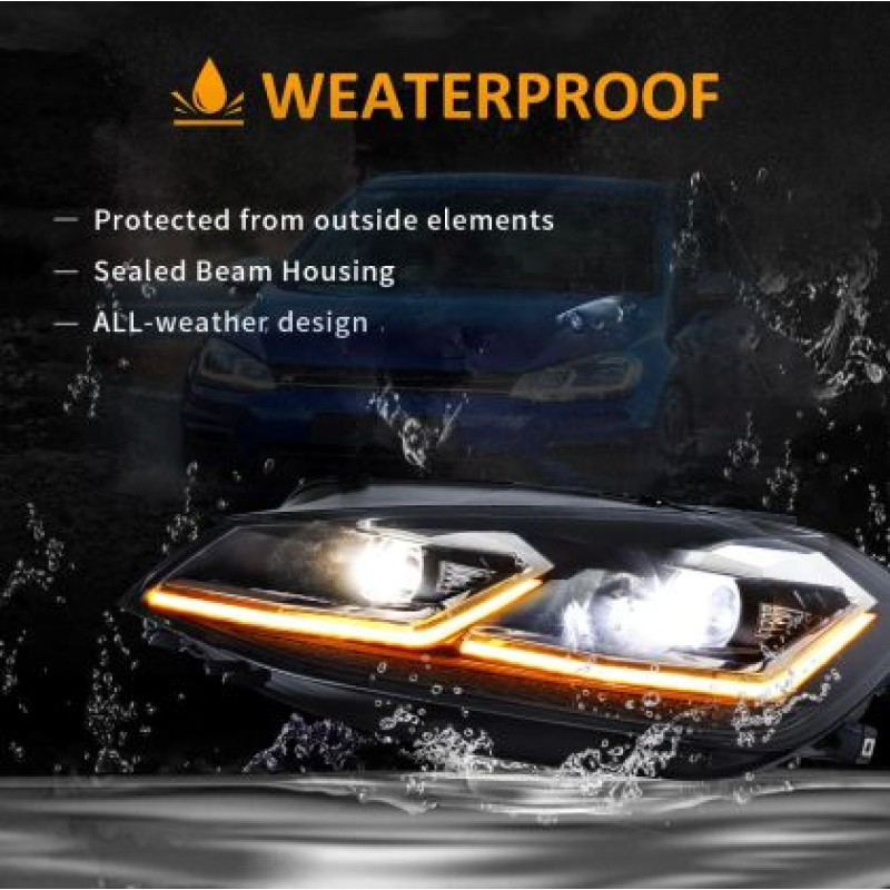Φανάρια εμπρός Vw Golf 7.5 (2018-2021) led Silver line design, μαύρα, χωρίς λάμπες (D2S/H7) - σετ 2τμχ.