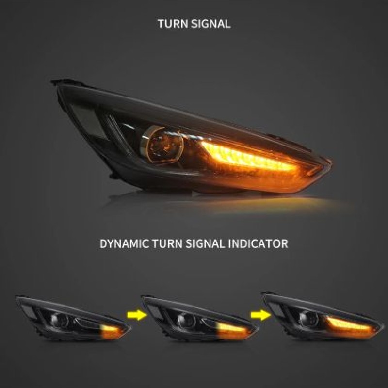 Φανάρια εμπρός Ford Focus (2015-2018) led μαύρα, χωρίς λάμπες (D2S) - σετ 2τμχ.