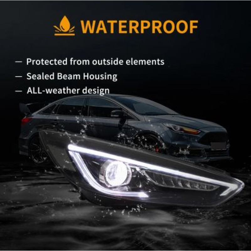 Φανάρια εμπρός Ford Focus (2015-2018) led μαύρα, χωρίς λάμπες (D2S) - σετ 2τμχ.