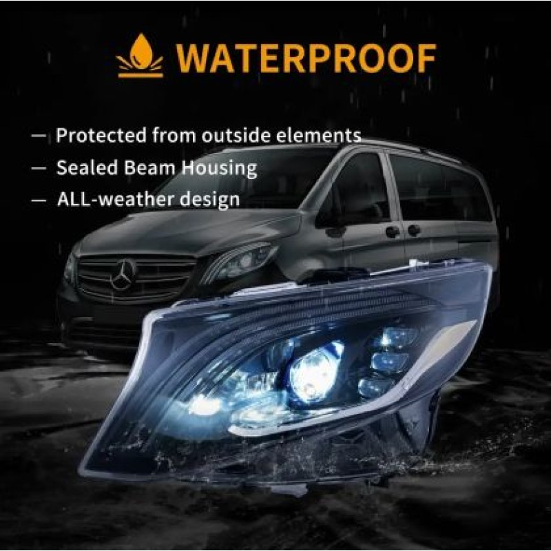Φανάρια εμπρός Mercedes Vito W447 (2016-2023) led Matrix, μαύρα με DRL - σετ 2τμχ.