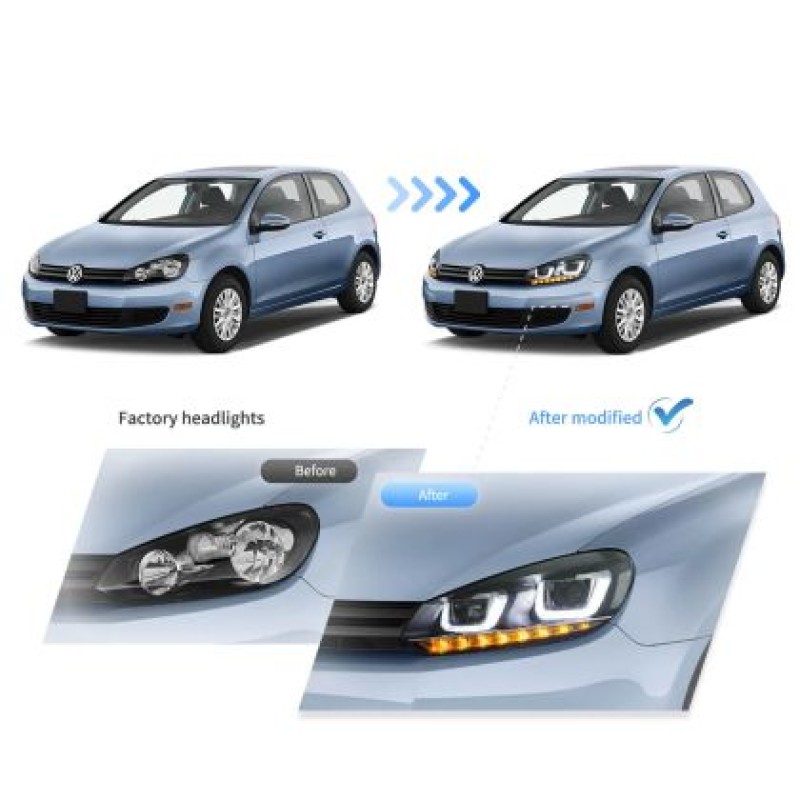 Φανάρια εμπρός Vw Golf 6 (2008-2014) led Demon Eyes design, μαύρα, χωρίς λάμπες (D2S) - σετ 2τμχ.