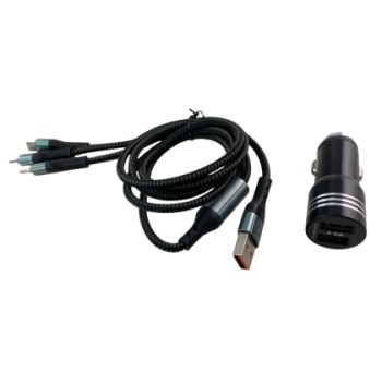 Φορτιστής αυτοκινήτου με 2 θύρες USB και 3 βύσματα Φορτιστής αυτοκινήτου με 2 θύρες USB και 3 βύσματα