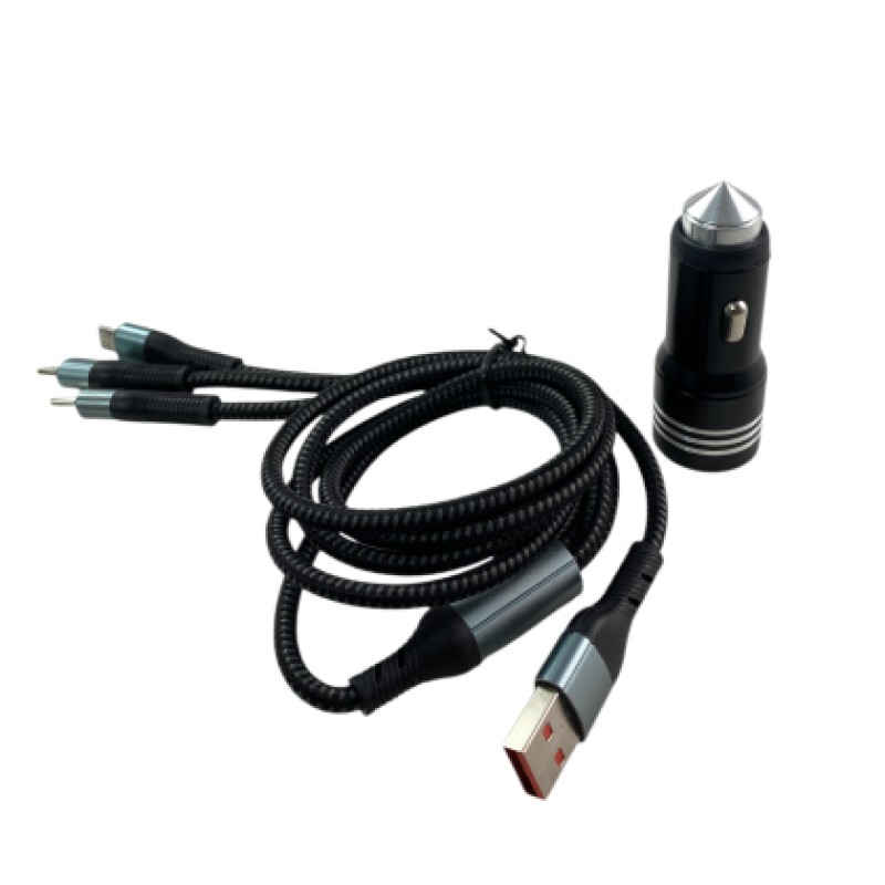 Φορτιστής αυτοκινήτου με 2 θύρες USB και 3 βύσματα