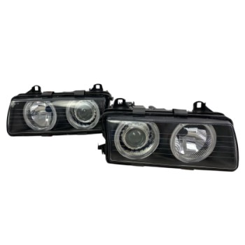 Φανάρια εμπρός BMW E36 (1991-1999) sedan / coupe, μαύρα με led angel eyes- σετ 2τμχ. Φανάρια εμπρός BMW E36 (1991-1999) sedan / coupe, μαύρα με led angel eyes- σετ 2τμχ.