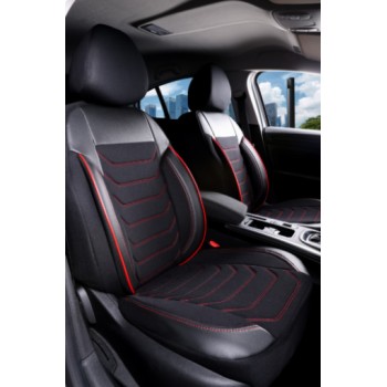 3D Δερμάτινα καλύμματα καθισμάτων Streetech Carbon - μαύρο χρώμα με κόκκινες ραφές
