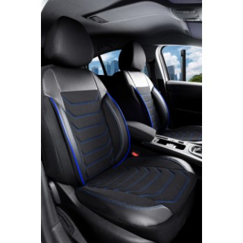 3D Δερμάτινα καλύμματα καθισμάτων Streetech Carbon - μαύρο χρώμα με μπλε ραφές