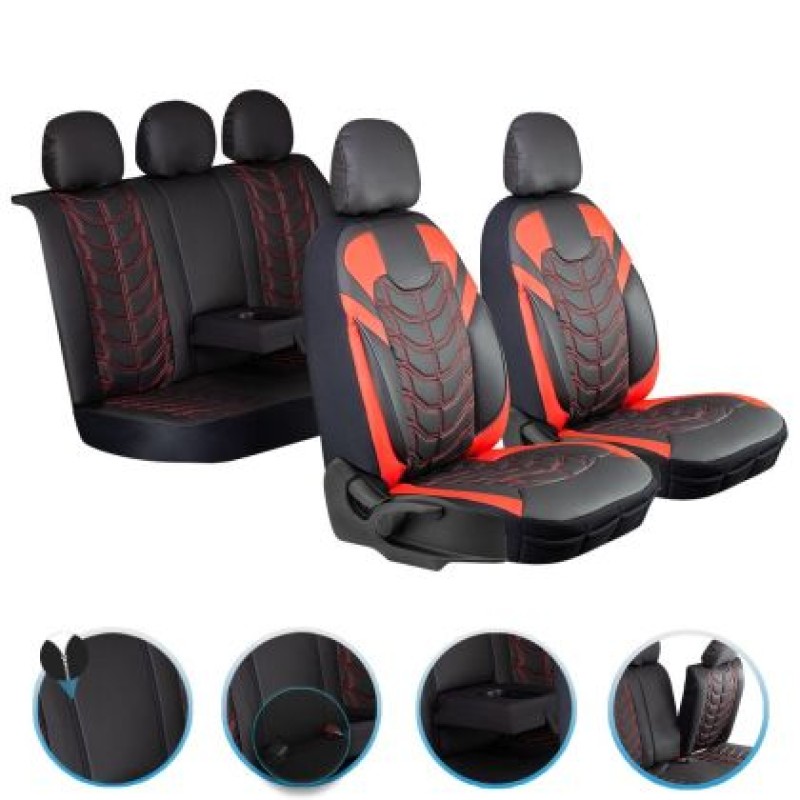 3D Δερμάτινα καλύμματα καθισμάτων Streetech Classy - μαύρο χρώμα με κόκκινες λεπτομέρειες