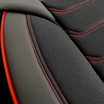 3D Δερμάτινα καλύμματα καθισμάτων Streetech Carbon - μαύρο χρώμα με κόκκινες ραφές
