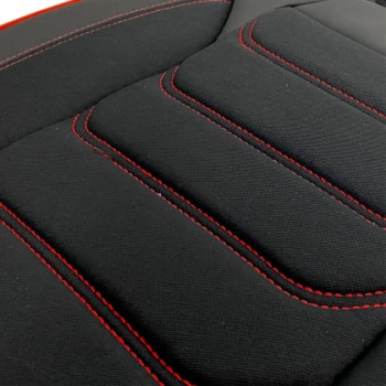 3D Δερμάτινα καλύμματα καθισμάτων Streetech Carbon - μαύρο χρώμα με κόκκινες ραφές