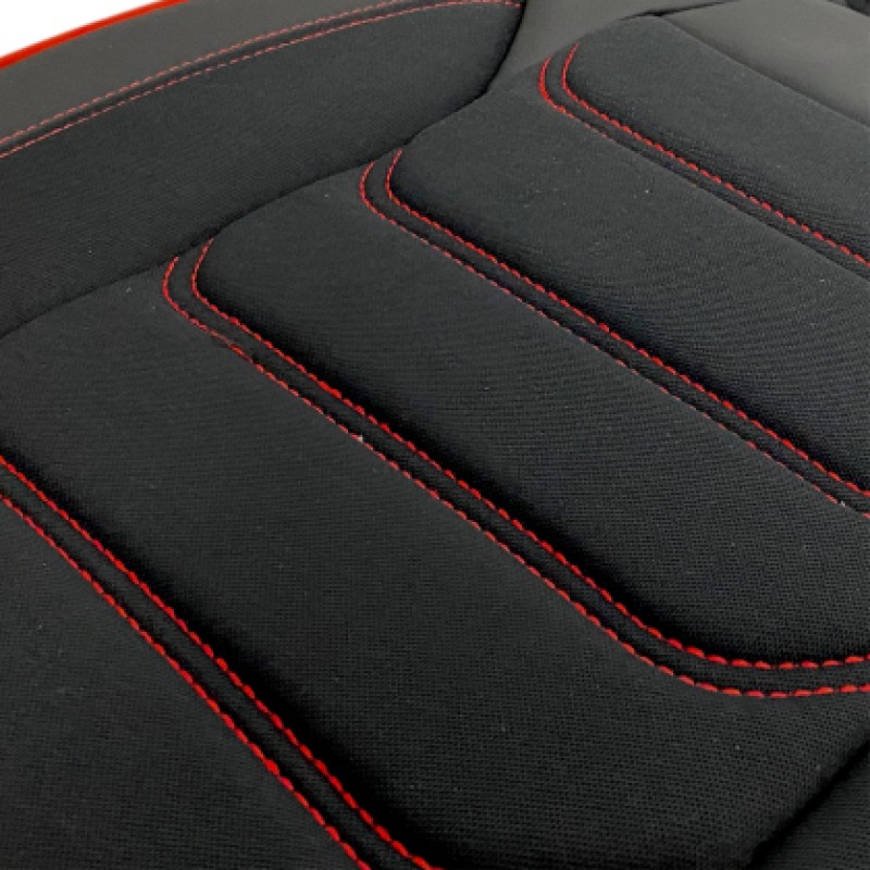 3D Δερμάτινα καλύμματα καθισμάτων Streetech Carbon - μαύρο χρώμα με κόκκινες ραφές