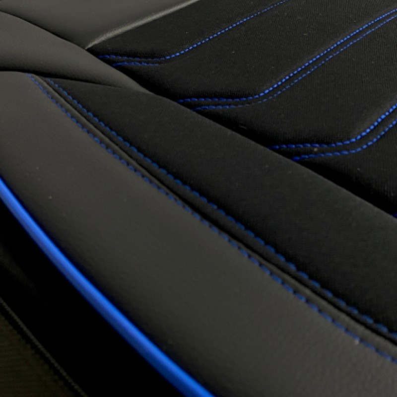 3D Δερμάτινα καλύμματα καθισμάτων Streetech Carbon - μαύρο χρώμα με μπλε ραφές