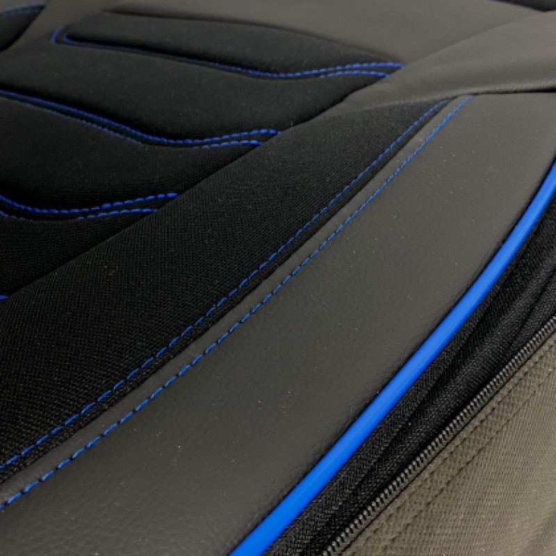3D Δερμάτινα καλύμματα καθισμάτων Streetech Carbon - μαύρο χρώμα με μπλε ραφές