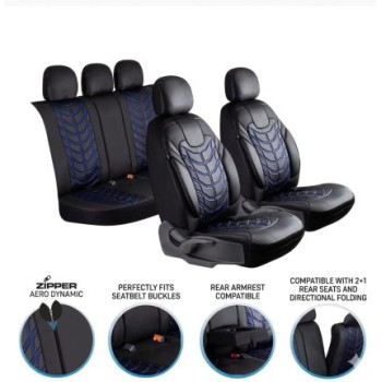 3D Δερμάτινα καλύμματα καθισμάτων Streetech Classy - μαύρο χρώμα με μπλε λεπτομέρειες