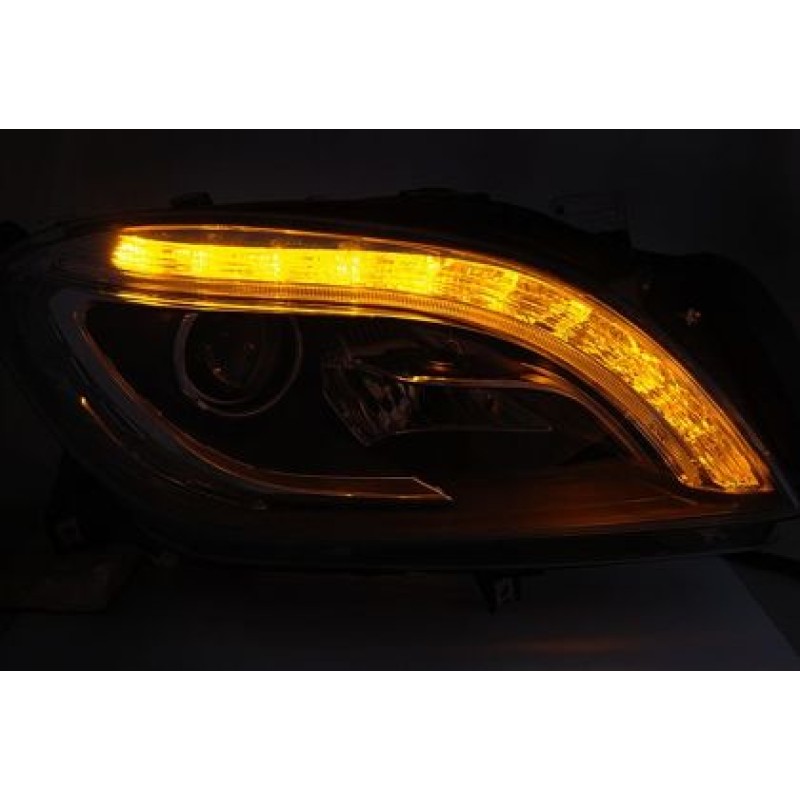 Φανάρια εμπρός Mercedes ML W166 (2011-2016) led , μαύρα , με λάμπες (Η9) - σετ 2τμχ.