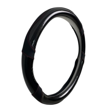 Δερμάτινο κάλυμμα τιμονιού 38 cm - Carbon - κόκκινες ραφές - 1 τμχ.