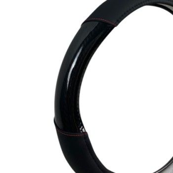 Δερμάτινο κάλυμμα τιμονιού 38 cm - Carbon - κόκκινες ραφές - 1 τμχ.