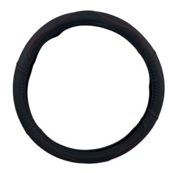 Δερμάτινο κάλυμμα τιμονιού 38 cm - Black -  carbon με κόκκινες ραφές - 1 τμχ.