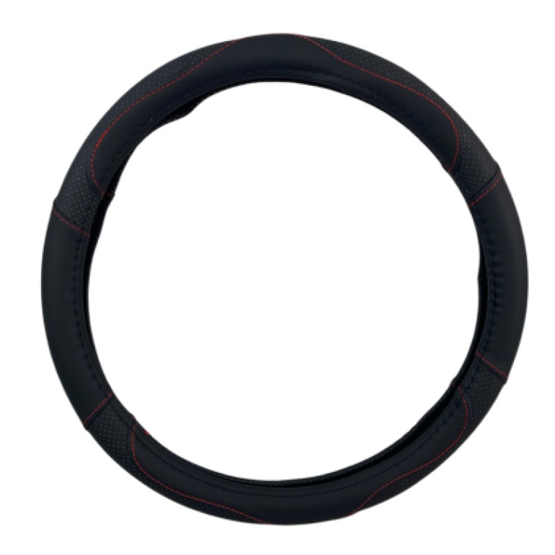 Δερμάτινο κάλυμμα τιμονιού 38 cm - Black -  carbon με κόκκινες ραφές - 1 τμχ.