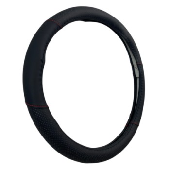 Δερμάτινο κάλυμμα τιμονιού 38 cm - Black -  carbon με κόκκινες ραφές - 1 τμχ.