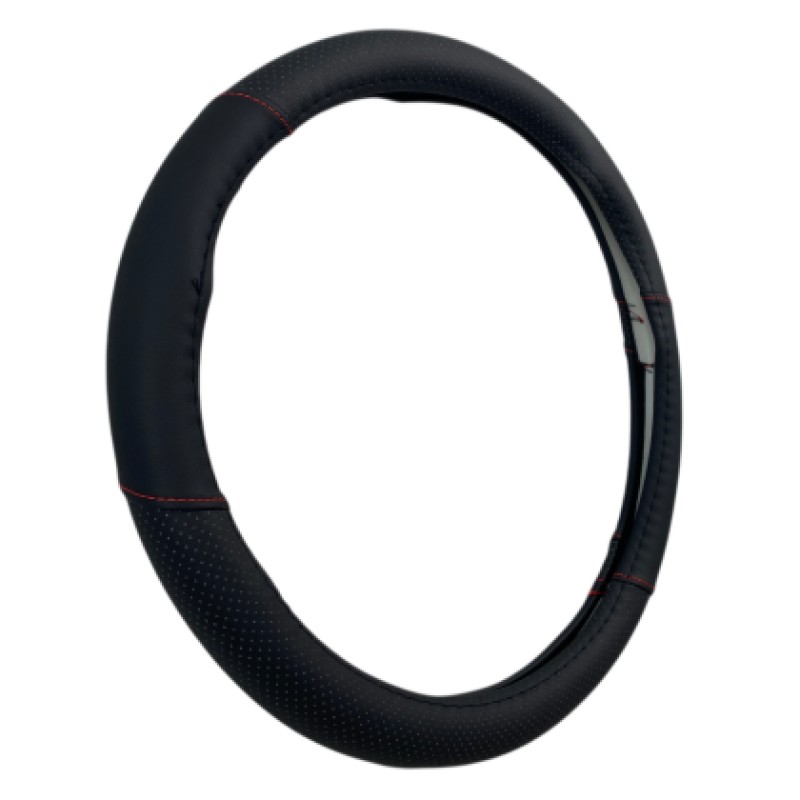 Δερμάτινο κάλυμμα τιμονιού 38 cm - Black -  carbon με κόκκινες ραφές - 1 τμχ.