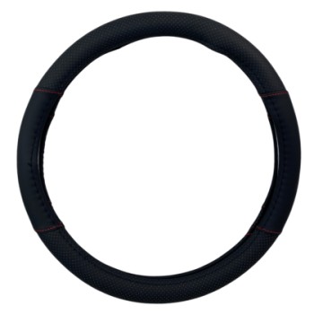 Δερμάτινο κάλυμμα τιμονιού 38 cm - Black -  carbon με κόκκινες ραφές - 1 τμχ.