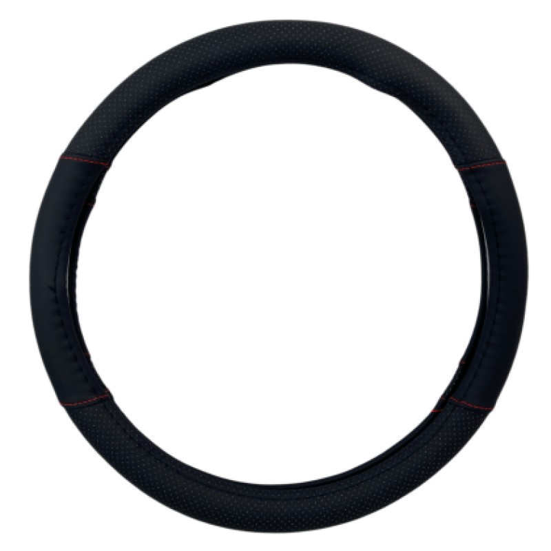 Δερμάτινο κάλυμμα τιμονιού 38 cm - Black -  carbon με κόκκινες ραφές - 1 τμχ.