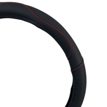Δερμάτινο κάλυμμα τιμονιού 38 cm - Black -  carbon με κόκκινες ραφές - 1 τμχ.