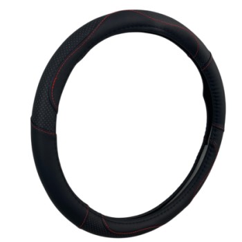 Δερμάτινο κάλυμμα τιμονιού 38 cm - Black -  carbon με κόκκινες ραφές - 1 τμχ.