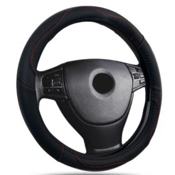 Δερμάτινο κάλυμμα τιμονιού 38 cm - Black -  carbon με κόκκινες ραφές - 1 τμχ.