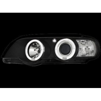 Φανάρια εμπρός angel eyes για BMW X5 (1999-2003) - μαύρα , με λάμπες (Η1) - σετ 2τμχ.