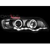 Φανάρια εμπρός με φώτα ημέρας και angel eyes για BMW X5 (1999-2003) - μαύρα , με λάμπες (Η1) - σετ 2τμχ.