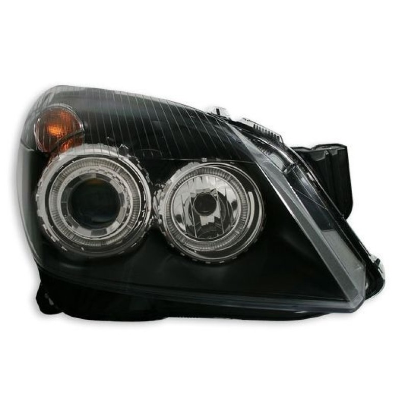 Φανάρια εμπρός angel eyes για Opel Astra H (2004-2009) - μαύρα , με λάμπες (Η1) - σετ 2τμχ.