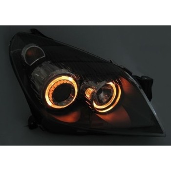 Φανάρια εμπρός angel eyes για Opel Astra H (2004-2009) - μαύρα , με λάμπες (Η1) - σετ 2τμχ.