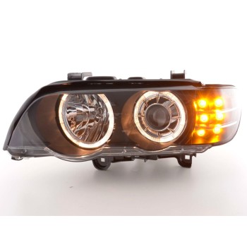 Φανάρια εμπρός για BMW X5 (1999-2003) - μαύρα με led φλας , χωρίς λάμπες (Η7) - σετ 2τμχ.