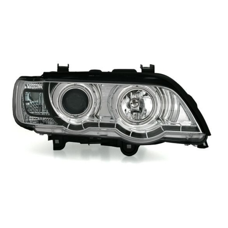 Φανάρια εμπρός Dayline & angel eyes για BMW X5 (1999-2003) - chrome , με λάμπες (Η1) - σετ 2τμχ.