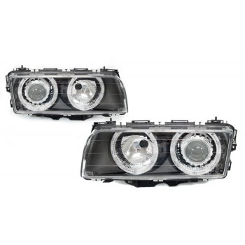 Φανάρια εμπρός angel eyes BMW E38 (1994-1998) - μαύρα , χωρίς λάμπες (Η7) - σετ 2τμχ.