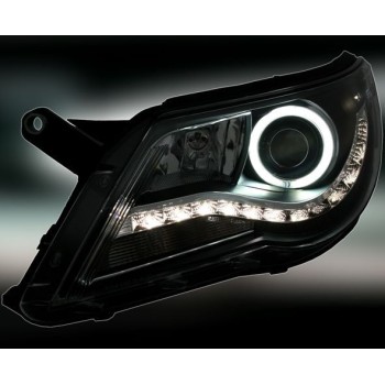 Φανάρια εμπρός led/angel eyes για Vw Tiguan (2007-2011) , μαύρα , με λάμπες (Η1) - σετ 2τμχ.