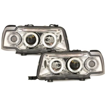 Φανάρια εμπρός angel eyes για Audi 80 B4 (1991-1994) - chrome , με λάμπες (Η1) - σετ 2τμχ.