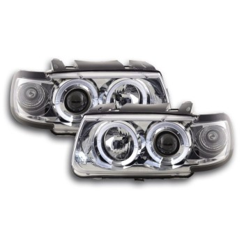 Φανάρια εμπρός angel eyes για Vw Polo 6N (1994-1999) - chrome , με λάμπες (Η1) - σετ 2τμχ.