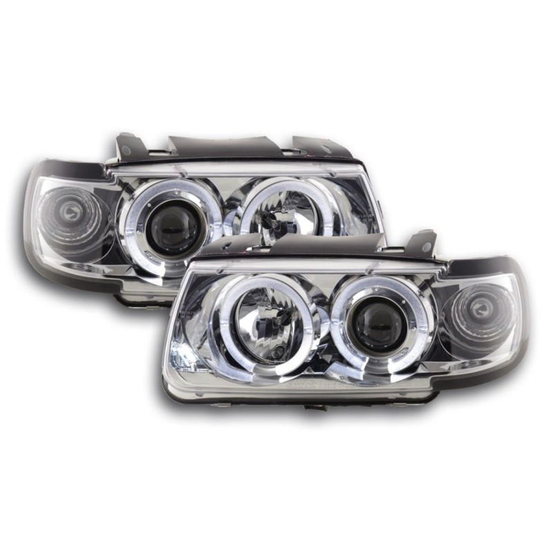 Φανάρια εμπρός angel eyes για Vw Polo 6N (1994-1999) - chrome , με λάμπες (Η1) - σετ 2τμχ.