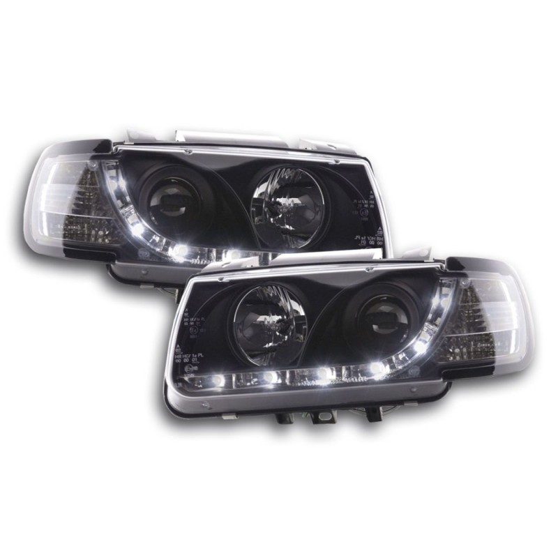 Φανάρια εμπρός led για Vw Polo 6N (1994-1999) - μαύρα , με λάμπες (Η1) - σετ 2τμχ.