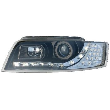 Φανάρια εμπρός led Dayline για Audi A4 (1999-2001) - με led φλας, μαύρα , με λάμπες (Η1) - σετ 2τμχ.