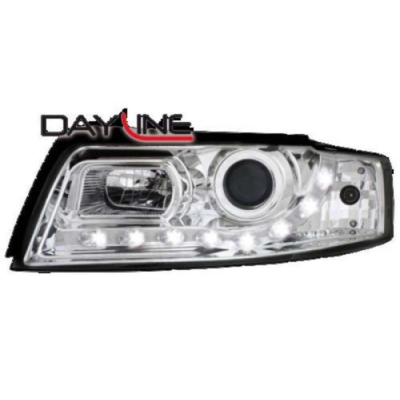 Φανάρια εμπρός led Dayline για Audi A4 (2001-2004) - chrome , με λάμπες (Η1) - σετ 2τμχ.